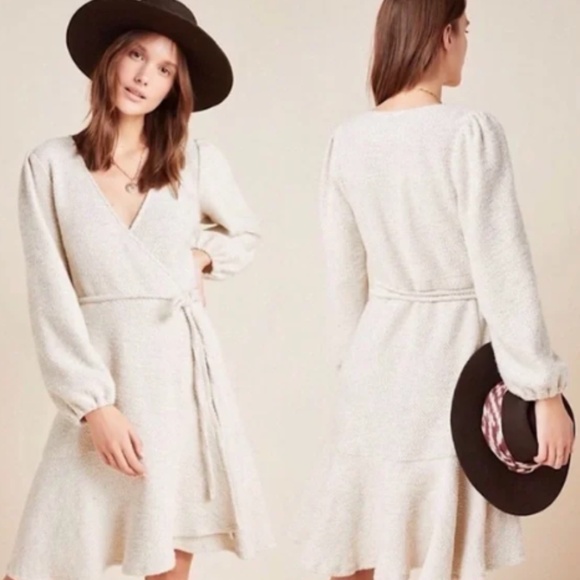 Anthropologie Boho Diana Knit Wrap Mini Dress Ruffle Hem Size Small - Picture 1 of 6